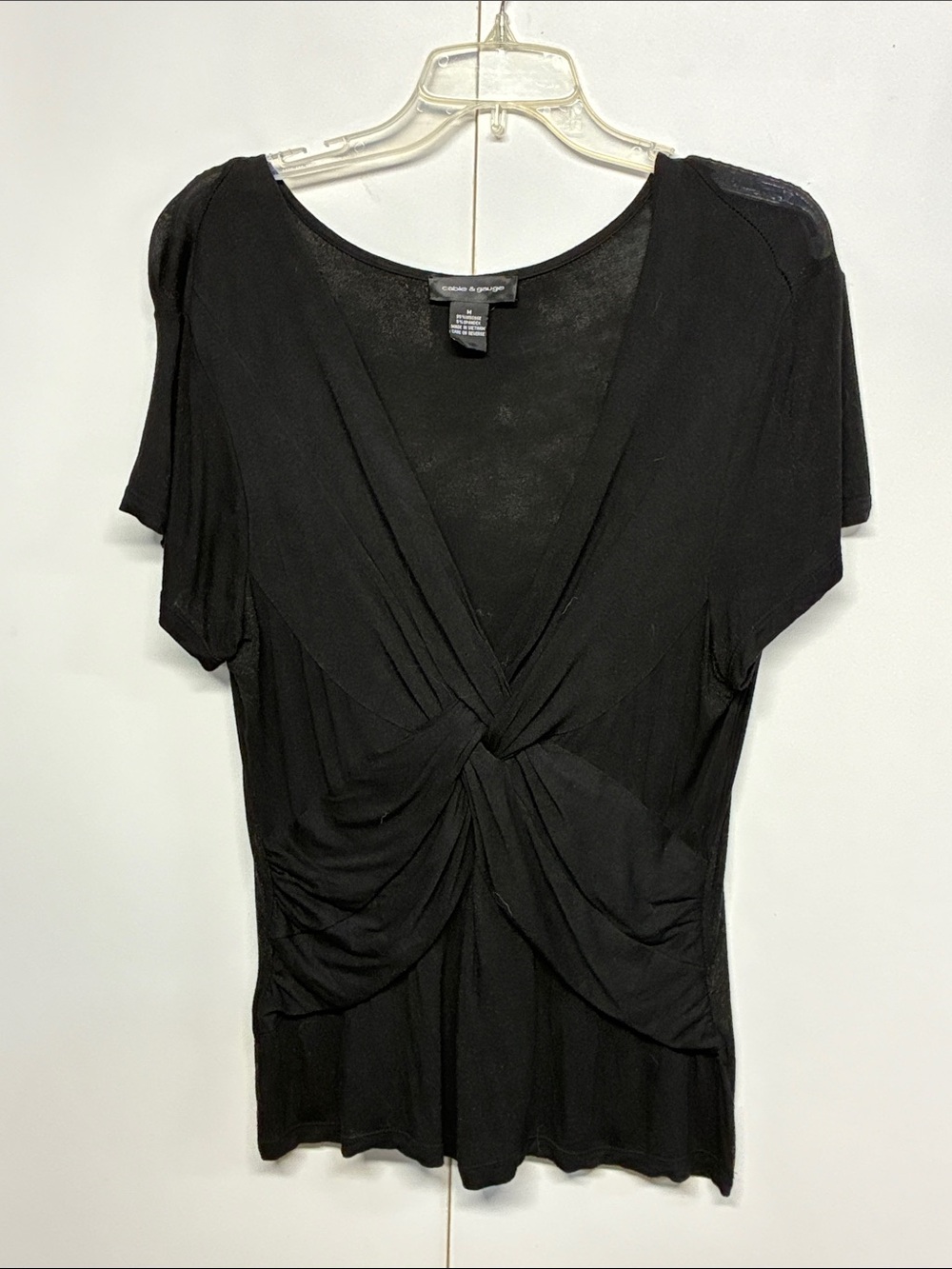 Cato Black Knot Front V Neck Ruched Short Sleeve Top